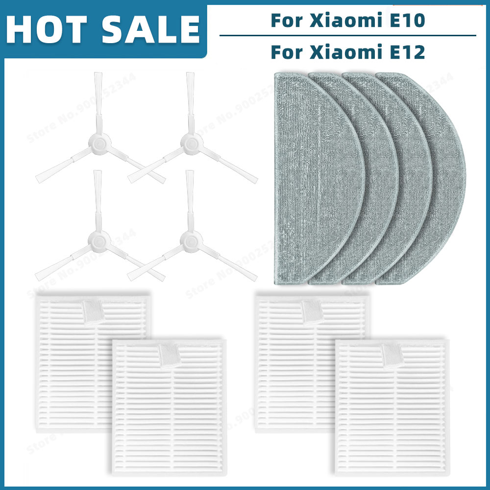 Piezas de repuesto accesorios para Xiaomi Robot Vacuum E10 E12 E10C C103 Mijia 3C Plus / 3C Pro, cepillo lateral principal, filtro, mopa: Amarillo claro