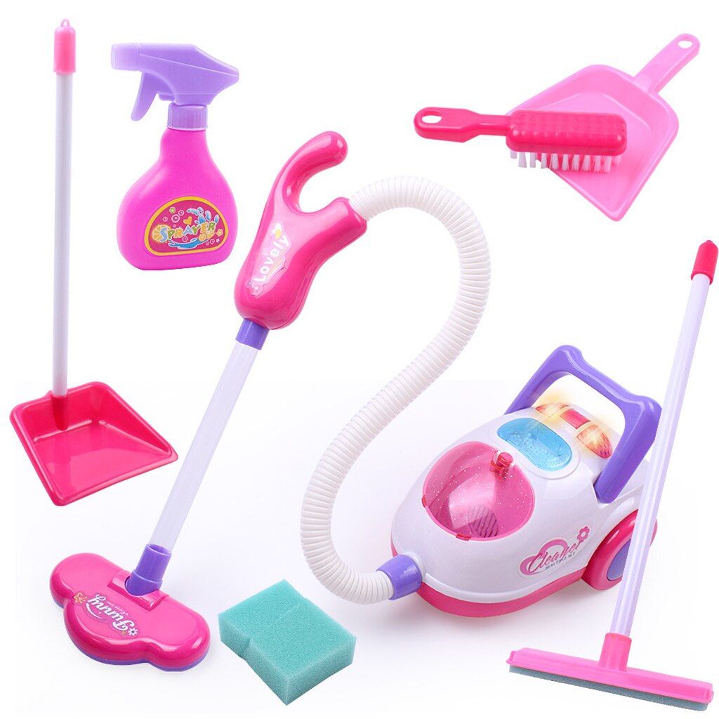Kids Cleaning Vacuum Set Little Pretend Children Cleaning Play Set with Broom, Brush, Dust Pan and Vacuum Cleaner & Accessories