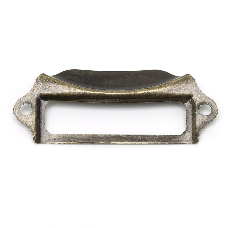 10xAntique Brass Label Pull Frame Handle File Name Card Holder Cabinet Drawer