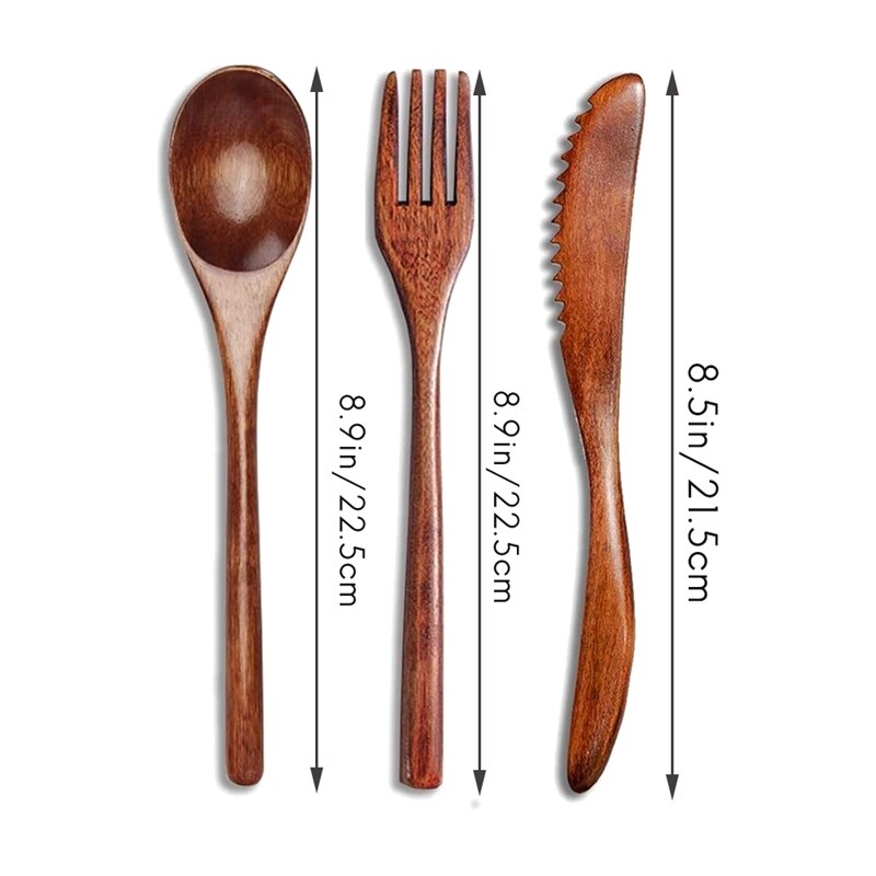 -15 Pcs Wooden Spoon Fork Knife Cutlery Set Wooden Dinner Utensil Set Kitchen Wooden Flatware Tableware Cutlery Set