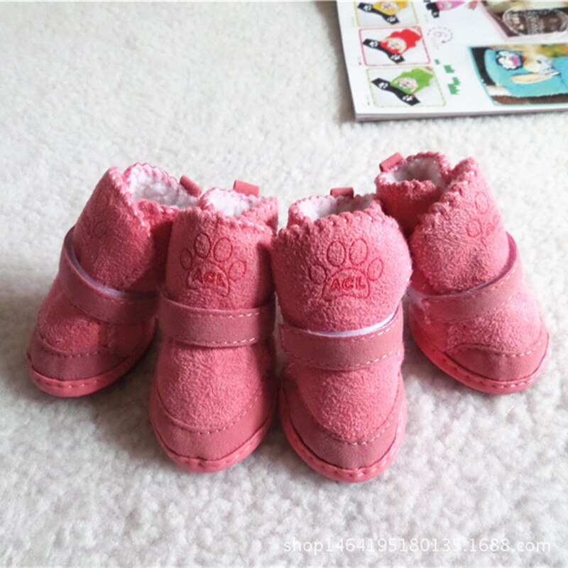Chien antidérapant bottes de neige hiver chaussures pour animaux de compagnie pour petit moyen grand chiens 4 pièces épais neige chien chaussures bottes chaudes chiot fournitures: Rose / S