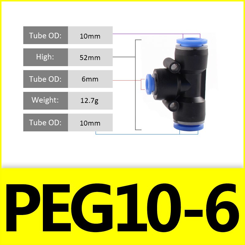 1PCS PE PEG Blue Pneumatic Fitting Pipe Connector Tube Air Quick Fittings Water Push In Hose Couping 4mm 6mm 8mm 10mm 12mm: 10-6-10