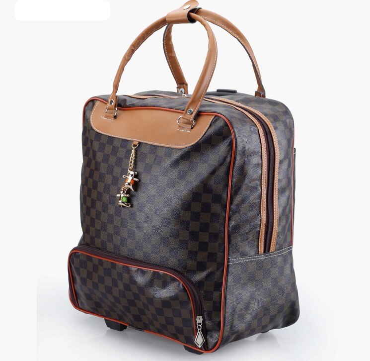 Trolley taske kommerciel rejse bagage tasker carry-on pu læder 20 tommer 36l-55l rullende duffle poser vandtæt: Kaffe tom