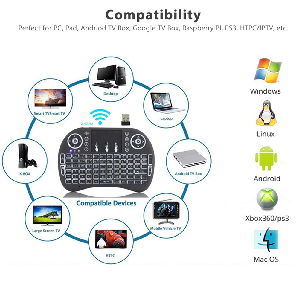 Anmone mini langaton näppäimistö taustavalaistu 2.4 ghz englantilainen ilmahiiri kosketuslevyllä kädessä pidettävä kaukosäädin android tv box  x96 gtc:lle