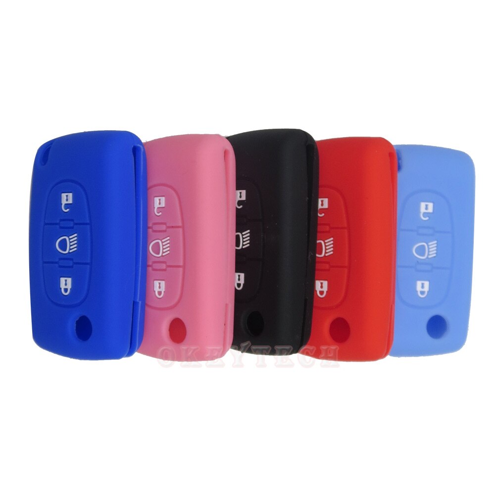 OkeyTech silicone car key cover case For Citroen C2 C3 C4 C5 Picasso Xsara C6 C8 for peugeot Remote 3 button flip key auto shell