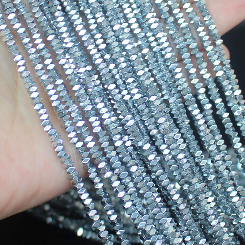 Cuentas sueltas de hematita Natural, abalorios brillantes con facetas, 2x1/2x3/2x4mm, para fabricación de joyas DIY