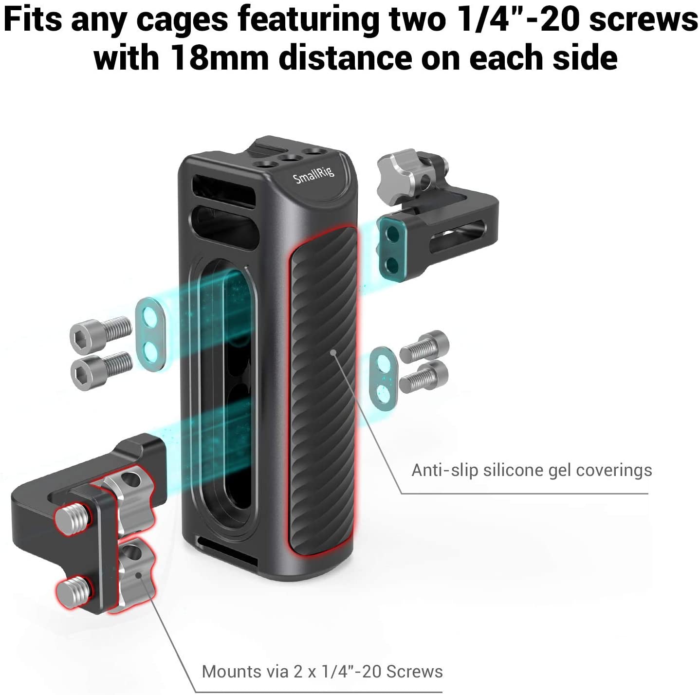 Smallrig dslr kamera håndgreb aluminium universal sidehåndtag m / monteringshuller og koldsko fra mikrofon diy muligheder 2425