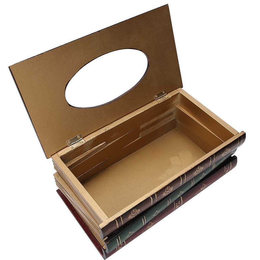 Boek Vorm Tissue Doos Houten Bruin Retro Europese Stijl Grote Capaciteit Servet Doos Houder Dispenser 2 Stijlen