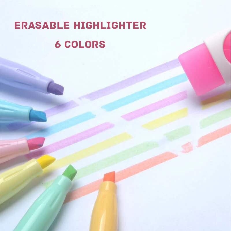6 kleuren Licht Pastel Collectie Uitwisbare Markeerstift met Frixion Gum