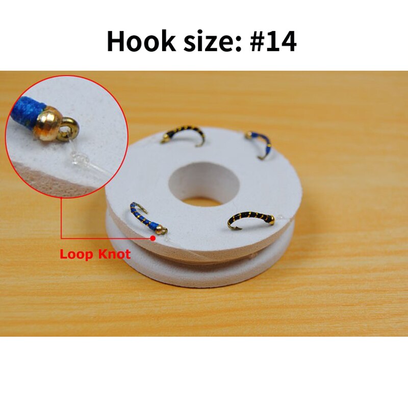 [5 sets] Nymph Lavaret Rig Cod / Whiting / Perch Live Bait Fish Sabiki Fishing Rigs Gold Head Black & Blue #14