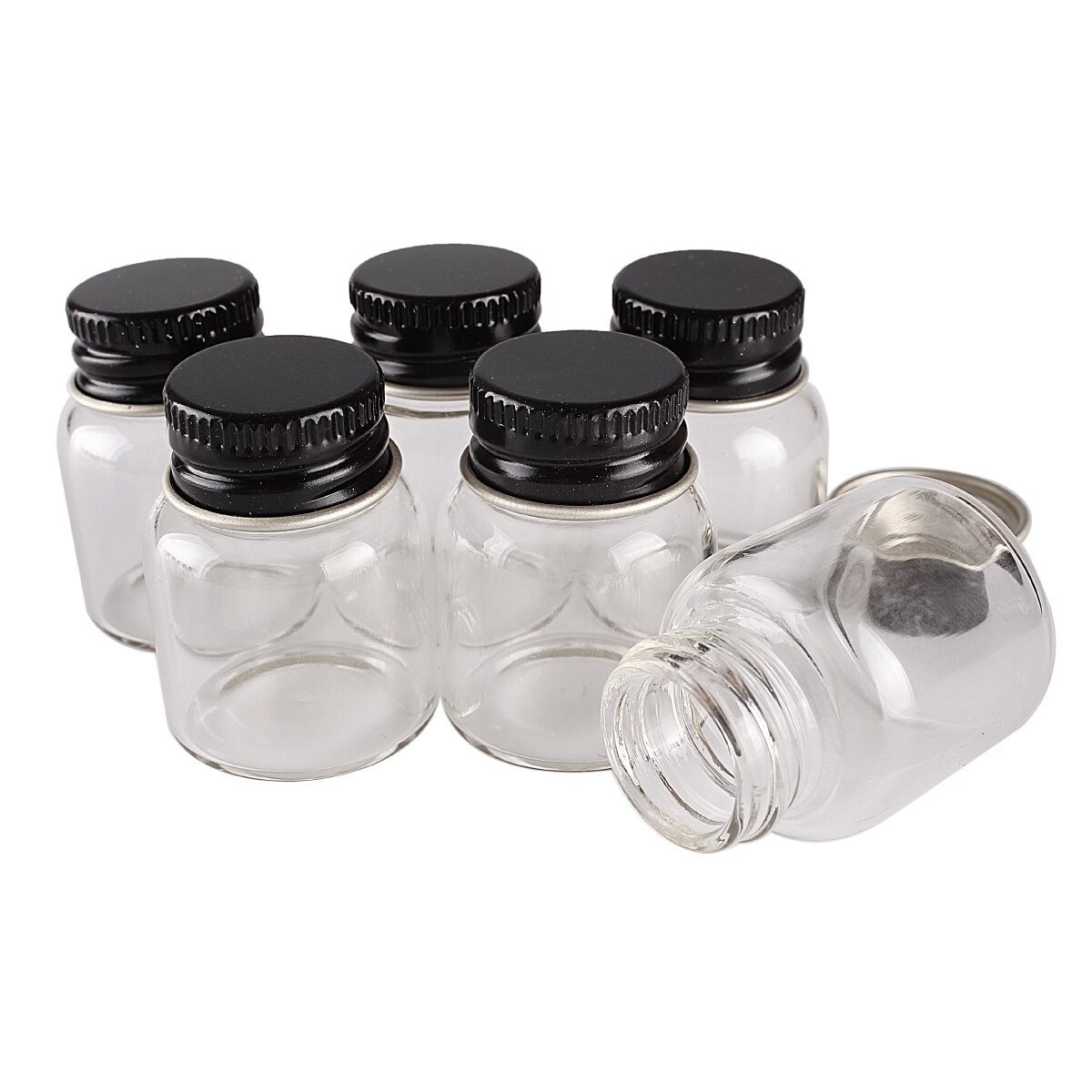 5Pcs 8Ml 27*35Mm Mini Glazen Flessen Glazen Potten Met Zwarte Aluminium Deksels Potion Flessen Glas flesjes Voor Bruiloft Gunsten