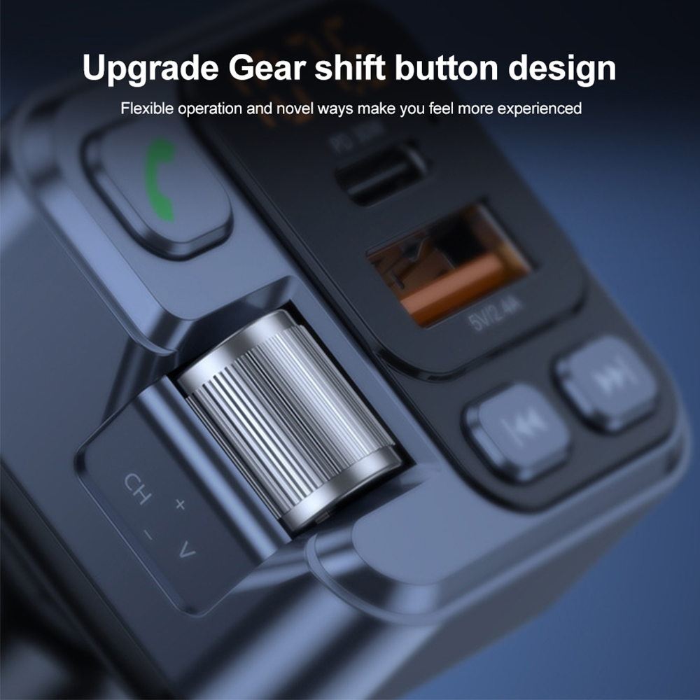 Bluetooth 5.1 bil fm-sender bil  mp3 stereo musikafspiller håndfri 3.5mm aux trådløst bilsæt 30w pd usb-c hurtigoplader