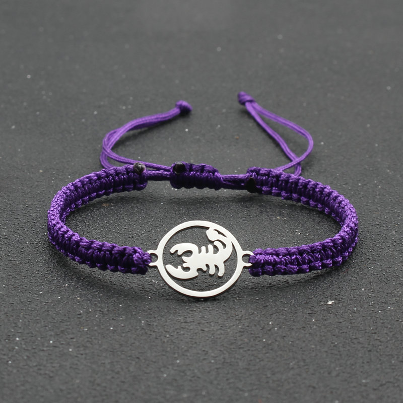 Pulsera de acero inoxidable para hombre, brazalete de escorpión, cadena de cuerda ajustable trenzada hecha a mano, de amistad: Purple