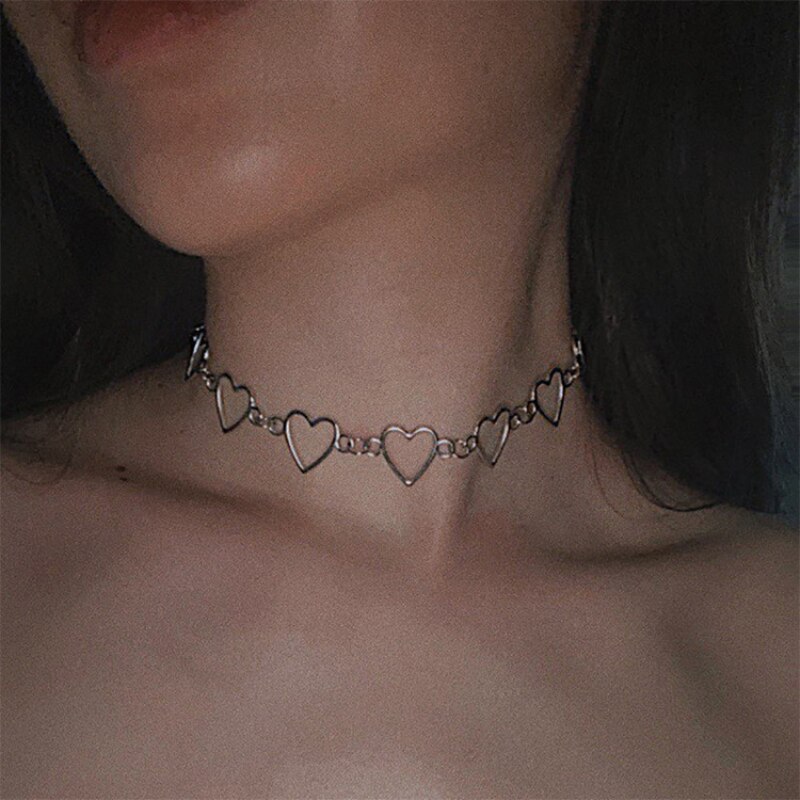 Hollow korean cute love heart choker necklace explanation girlfriend nice bicolor necklace jewelry collier femme 2022