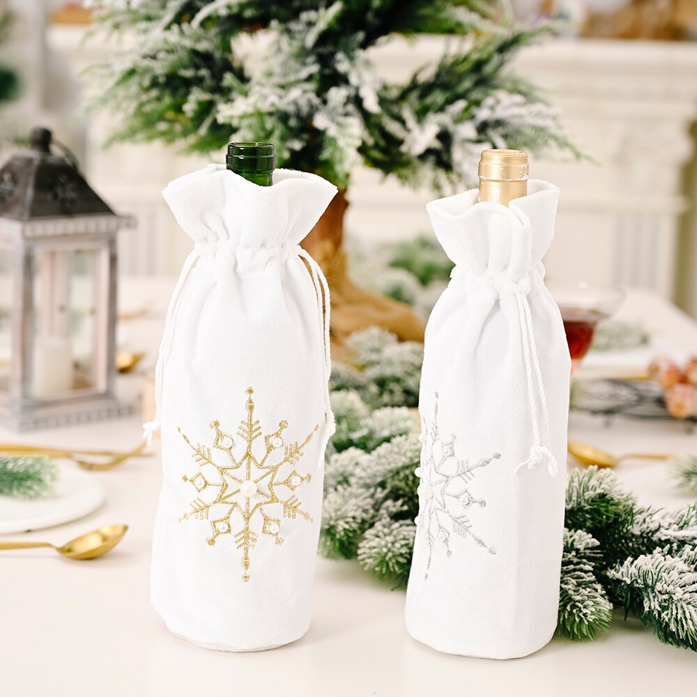 Winter Decoration Christmas Wine Bottle Cover Bags Delicate Snowflake Pattern Wine Bottle Holders