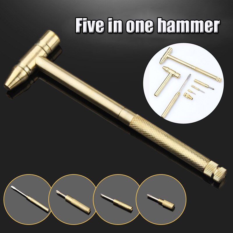 Koperen Hamer 5 In 1 Multifunctionele Hamer Ingebouwde Kleine Schroevendraaier Indoor Outdoor Mini Tool Gq