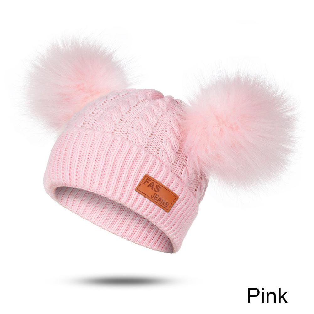 Reakids Winter Baby Meisjes Hoed Leuke Warme Solid Kinderen Pompom Hoed Gebreide Katoenen Muts Voor Kinderen: pink 3