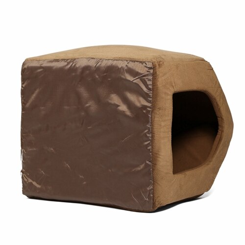 Pet Dog Cat Dome Bed Kitten Cave Cubby Cozy Baskets House Embossed Crate Warm Windproof Dog Puppy Kennel Cat Cushion Kitten Mat: Tobacco color / M