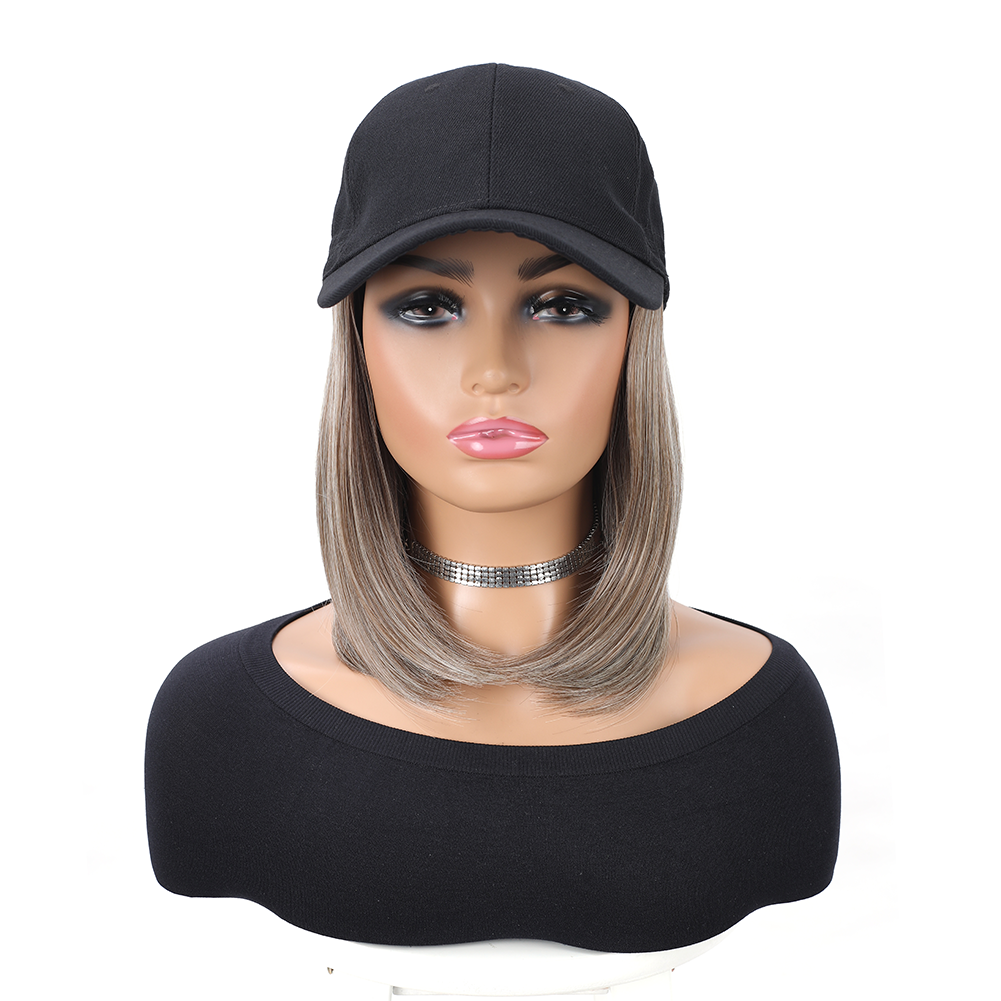 Gorra de béisbol con extensiones de cabello sintético, peinado Bob corto liso, peluca extraíble ajustable, sombrero de 10 pulgadas para mujer y niña: FS1B/99J