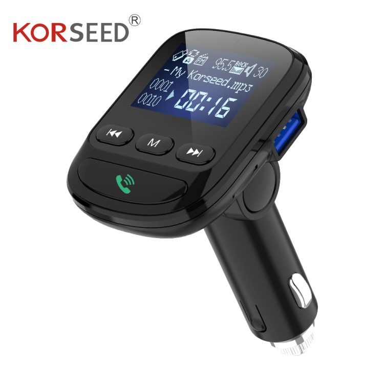 Korseed biloplader håndfri fm-sender bluetooth bilsæt lcd  mp3- afspiller dual usb biloplader til iphone