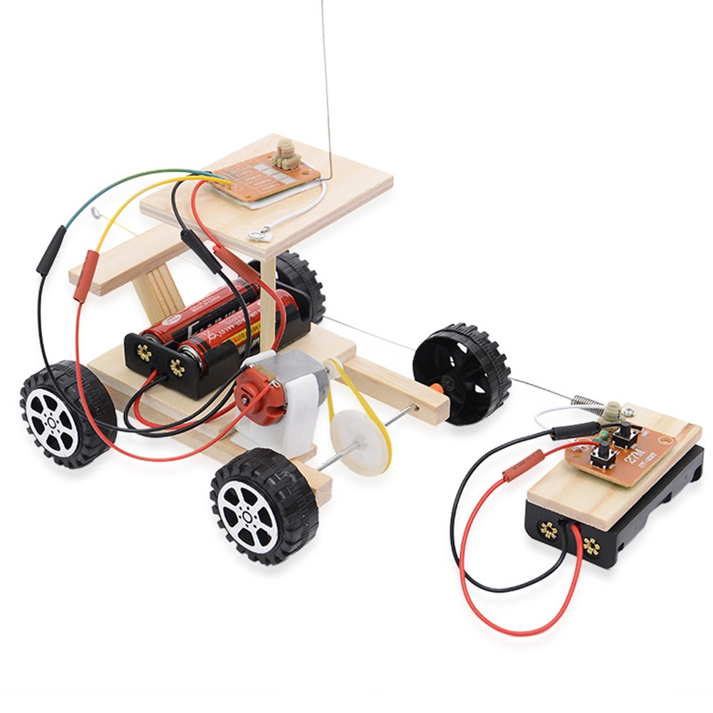Afstandsbediening Auto Kids Kinderen Houten Wetenschap Experimenten Draadloze Educatief Speelgoed Racing Model Kit Radio Kennis Gemonteerd