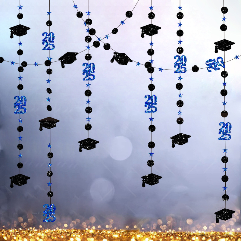 Guirnaldas de graduación de oro y negro con purpurina de 4M, adornos colgantes para de graduación 2025, decoración del hogar: Verde claro