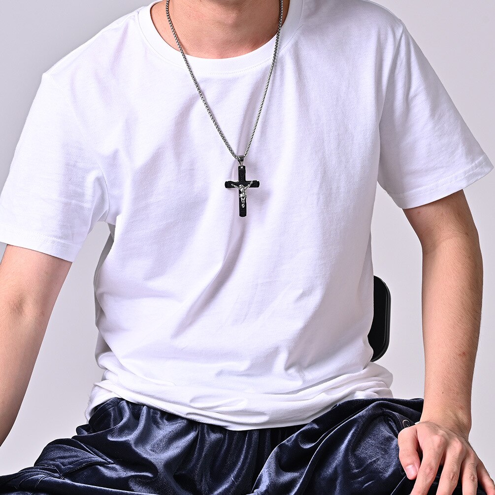 JESUS Multi-Layer Cross Pendant Necklaces Christian Stainless Steel Payer Necklace for Men Him Male Jewelry