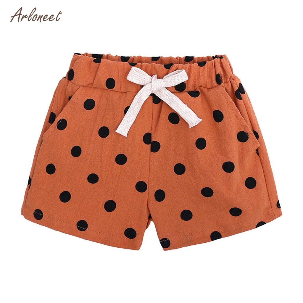 ARLONEET – short en coton à pois pour bébés filles, vêtements de plage, en dentelle, nœud papillon, ample, taille élastique, pantalons courts, été,