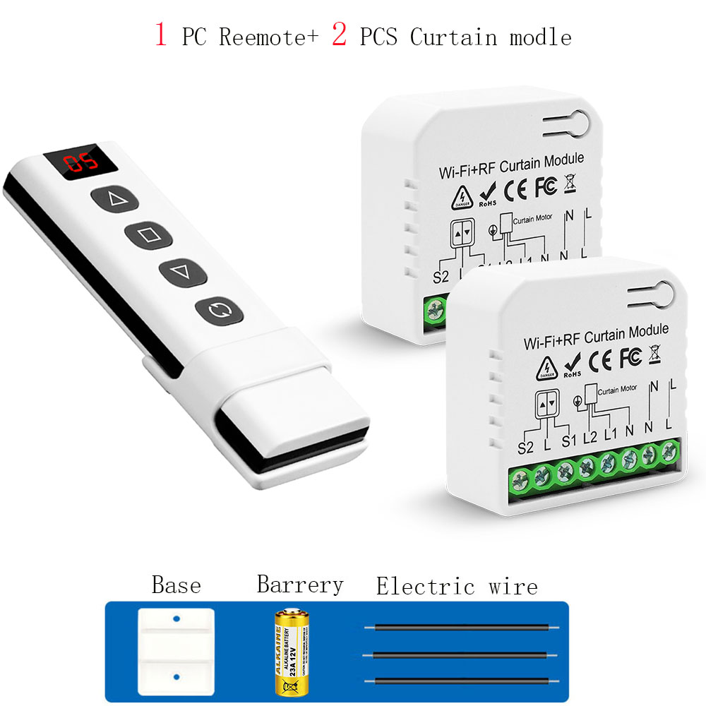 WiFi Tuya Smart Life 433Mhz Przełącznik kurtyny z 5 kanałami RF Pilot do elektrycznej rolety Google Home Alexa: Bundle2