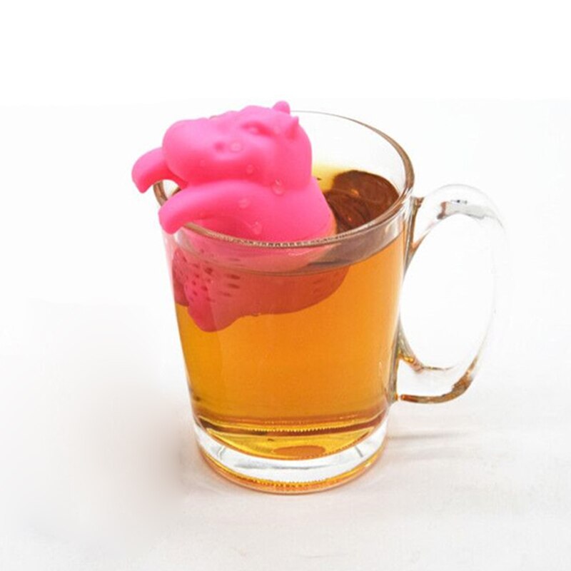 1Pcs Siliconen Theezeefje Herbruikbare Hippo Shaped Thee-ei Koffie Herb Filter Lege Thee Zakken Losbladige Diffuser Accessoires: Roze