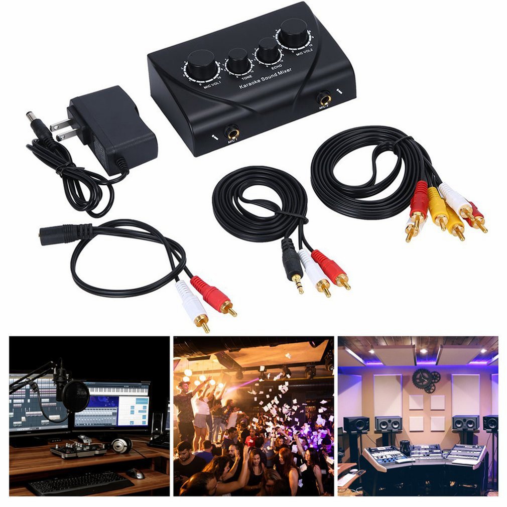 Portable Dual Mic Inputs Audio Sound Mixer For Amplifier &amp; Microphone Karaoke Ok Mixer Digital Effect Mixers