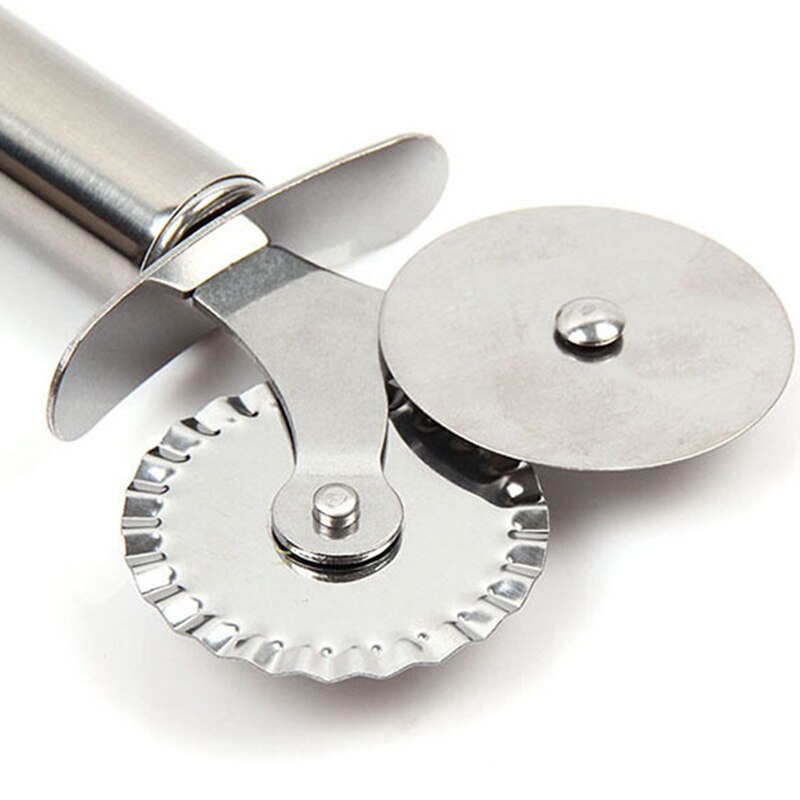 1pc rustfrit stål dobbeltrulle pizzakniv kage skæreværktøj pasta dej crimper rund kogeplade blonde hjul køkkentilbehør