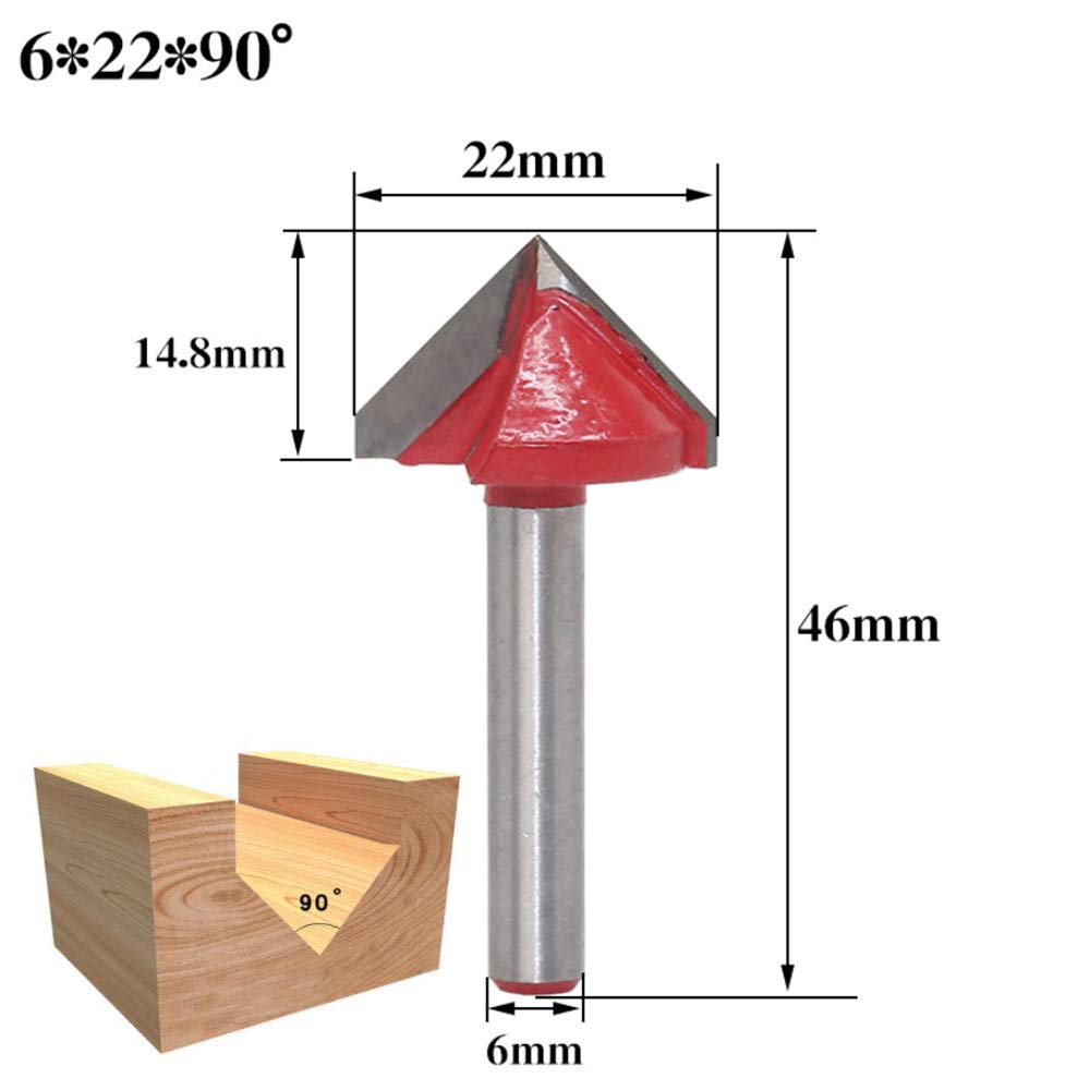 5 stk (60 grader +90 grader +120 grader) skaft -6mm bredde -22/32mm, cnc-gravering 3d v sporfreserbit, trebearbeiding kutterverktøy sett