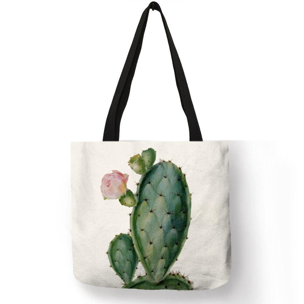 Aquarel Tropische Succulenten Print Linnen Zak Bloemen Tassen Voor Vrouwen Folding Herbruikbare Shopping Tassen Reistassen: 004