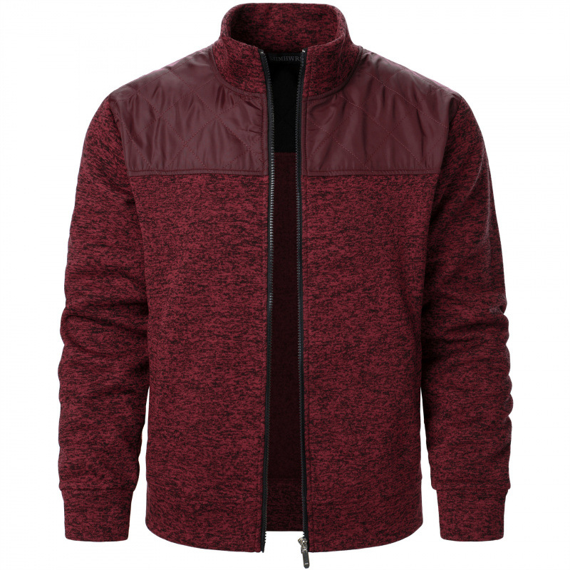 Veste zippée à col montant patchwork pour hommes, cardigan ajusté, sweat-shirt Sportedly Casual, manteau d'automne: S / Bourgogne