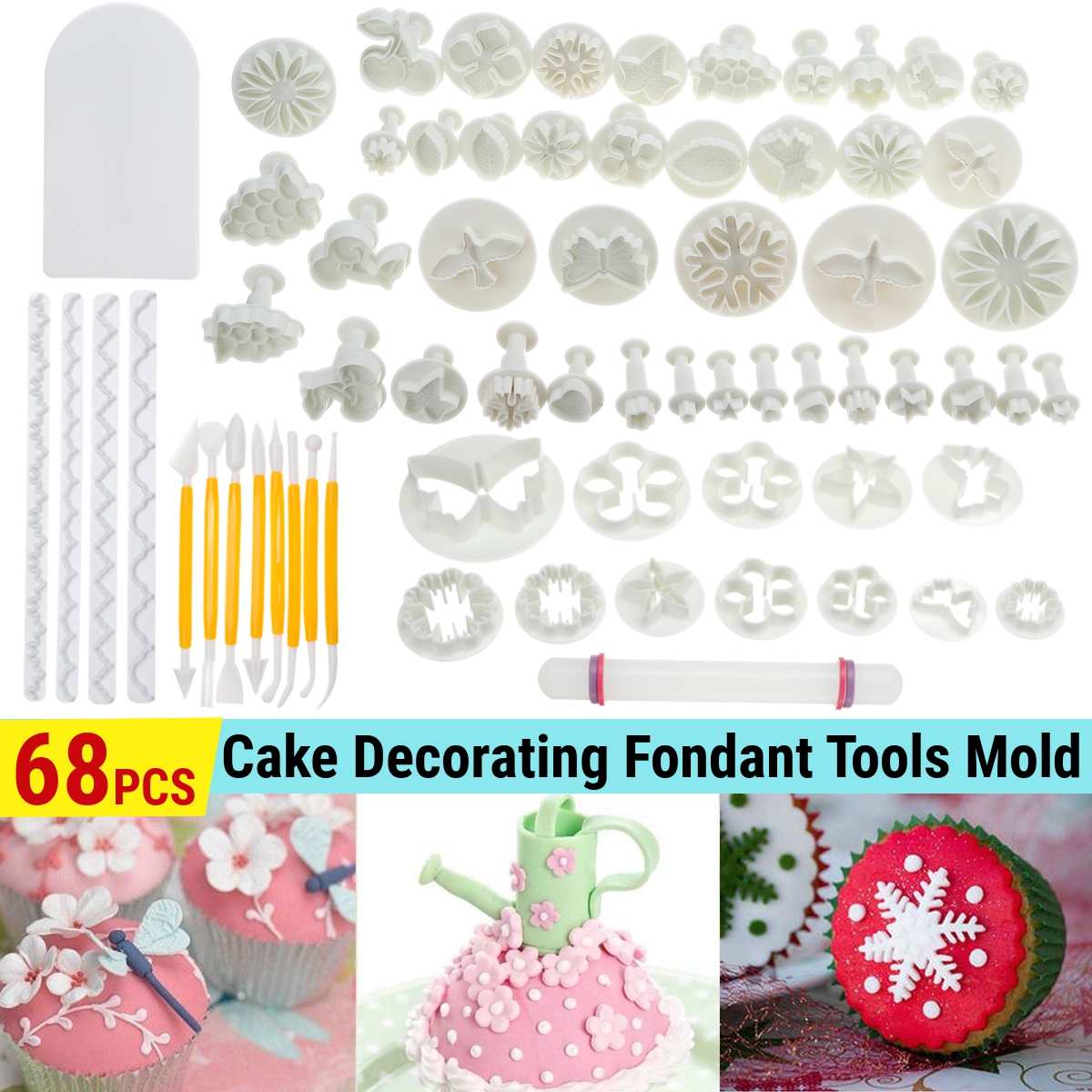68Pcs Fondant Cakevorm Set Bloem Taart Decoreren Gereedschappen Keuken Bakken Molding Kit Sugarcraft Maken Mould Voor Cookie