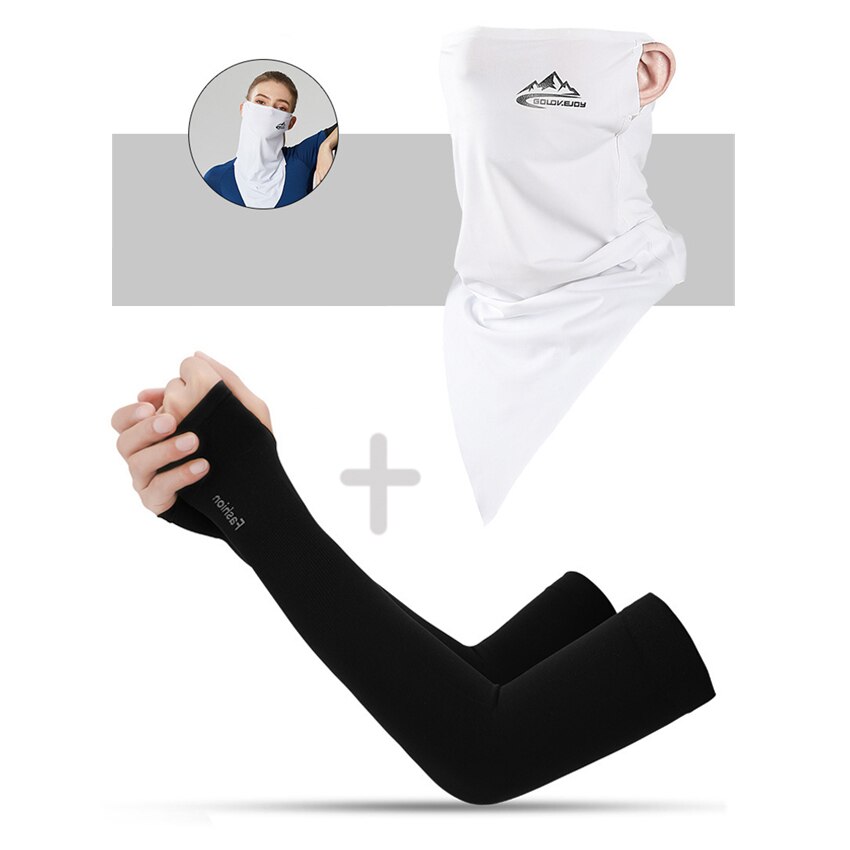 Summer Men Scarf Ice Silk Anti-sweat Headwear Outdoor Cool Sun-proof Face Mask Elastic Wind-proof Anti-UV Bandana Fast: Scarf and Sleeves F