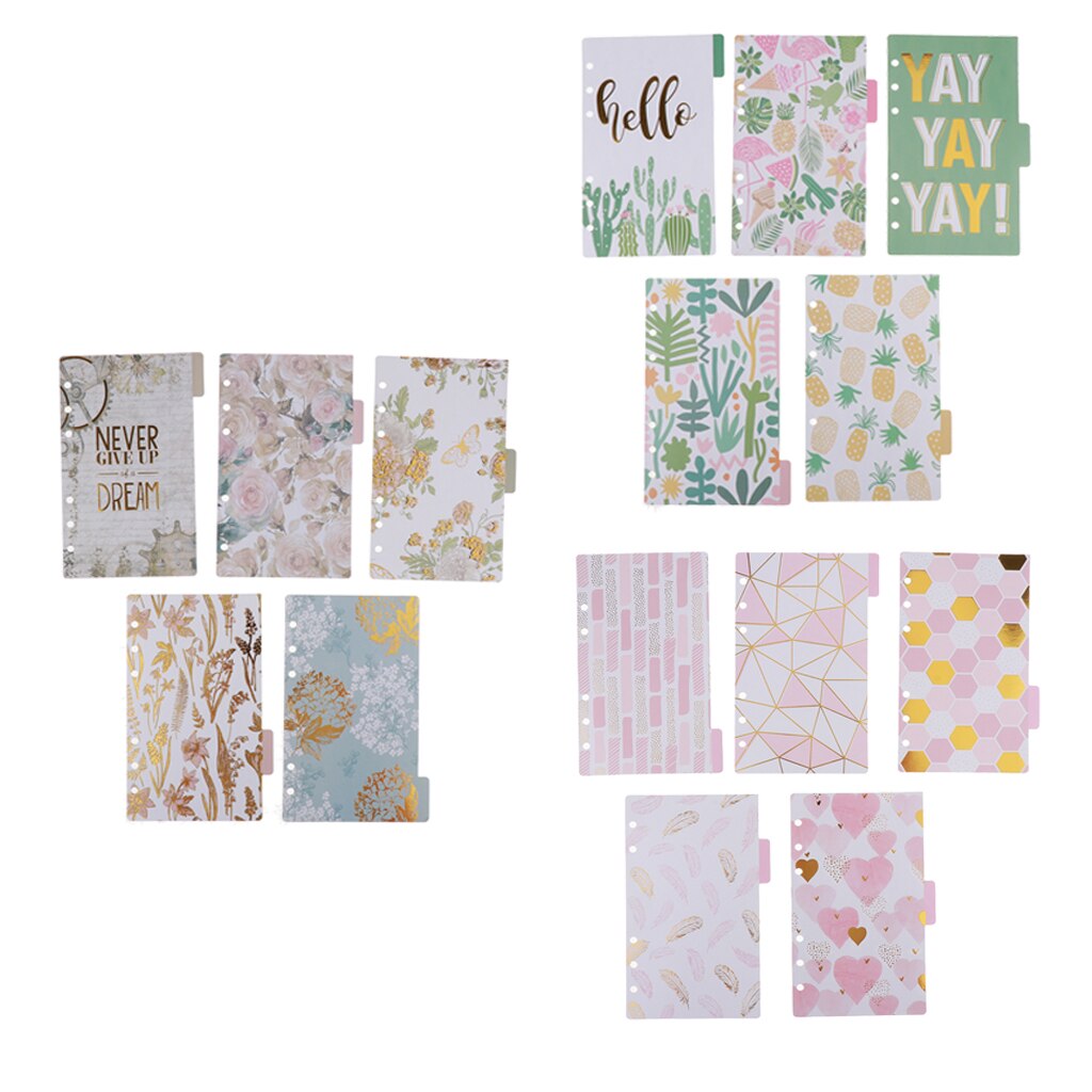 5 Pack 6 Ring Binder Dividers with Reinforced Edge, Tabs, 6 Hole Punch Section Index Dividers for Binders