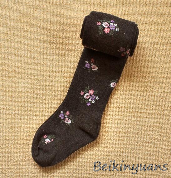 Meia-calças feminina de algodão penteado florais, meia-calça justa para crianças primavera e outono: Black / (120-140CM)