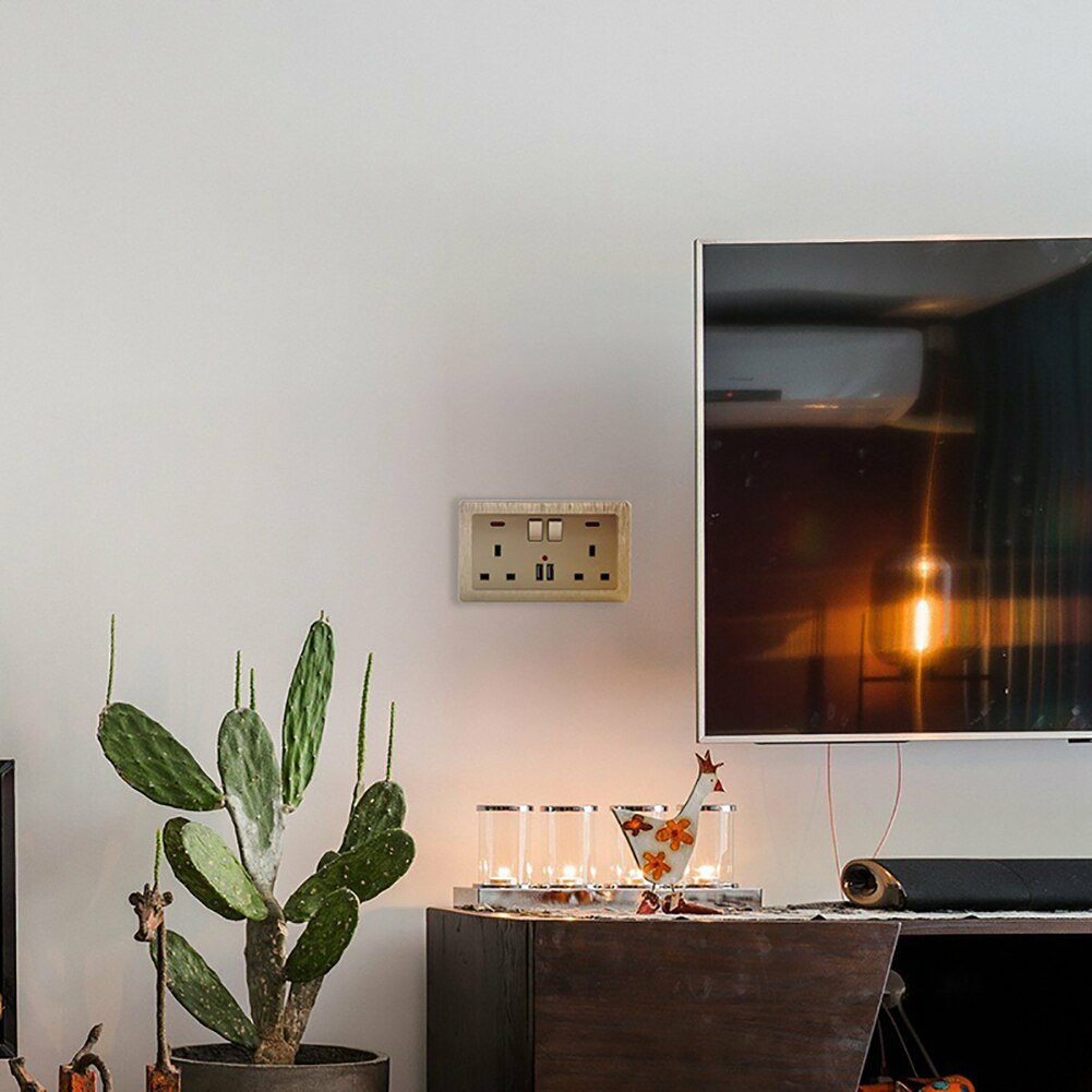 13A Double Wall UK Plug Socket 2 Gang Multifunctional Socket With USB Charger 2 Port Wall Outlets Flat Plate House Decoration