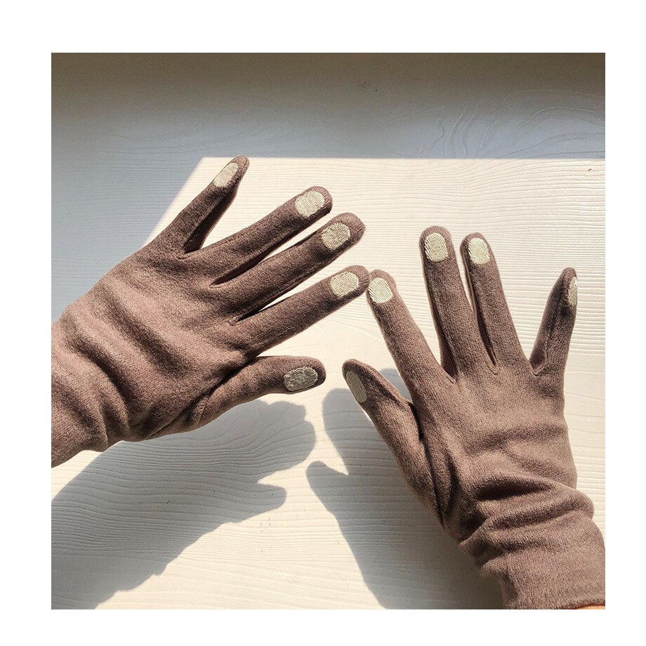 Guantes de lana de lujo para adultos, manoplas de esmalte de uñas bordadas para mantener el calor, de San Valentín, novedad de: mocha
