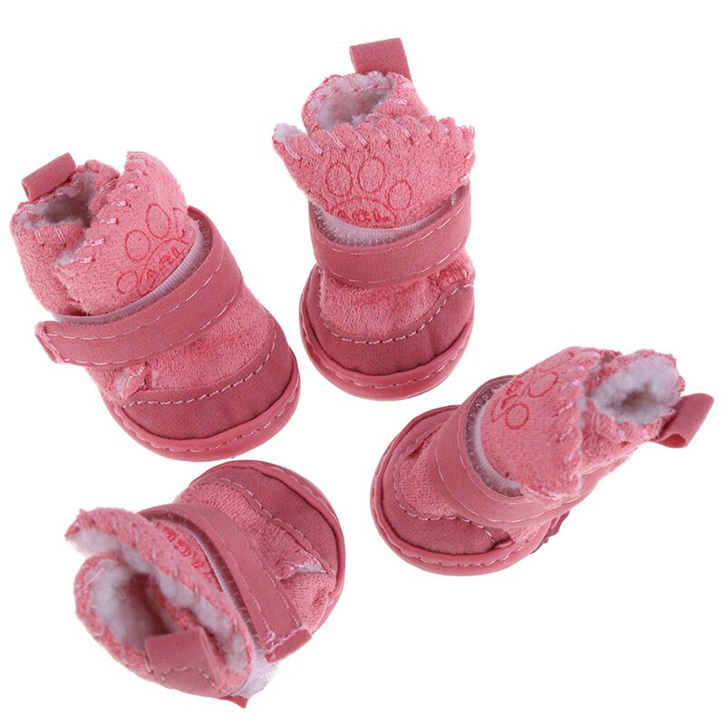 4Pcs/Set Winter Warm Shoes for Dogs Warming Cotton Plush Boots Snow Walking Cotton Blend Puppy Cats Sneakers Pet Supplies