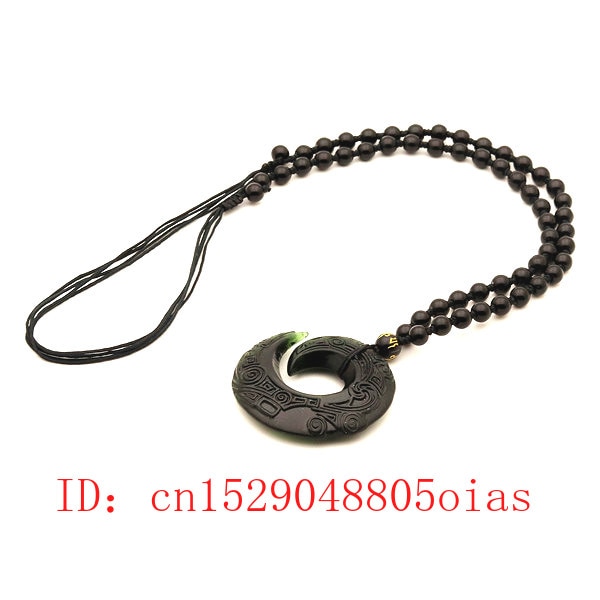 Chinesische Natürliche Schwarz Grün Jade Dekorative Rune Anhänger Perlen Halskette Charme Schmuck Obsidian doppelseitige Geschnitzte Amulett