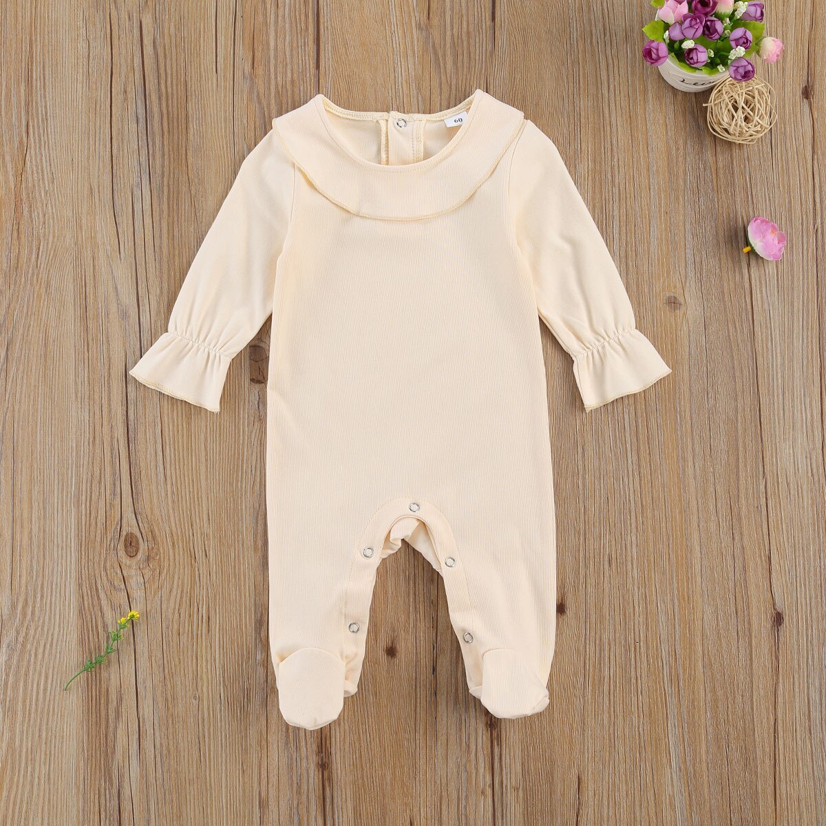 Focusnorm Baby Baby Meisjes Jongens Footies Rompertjes 6 Kleuren Solid Lange Mouwen Knop Herfst Winter Jumpsuits