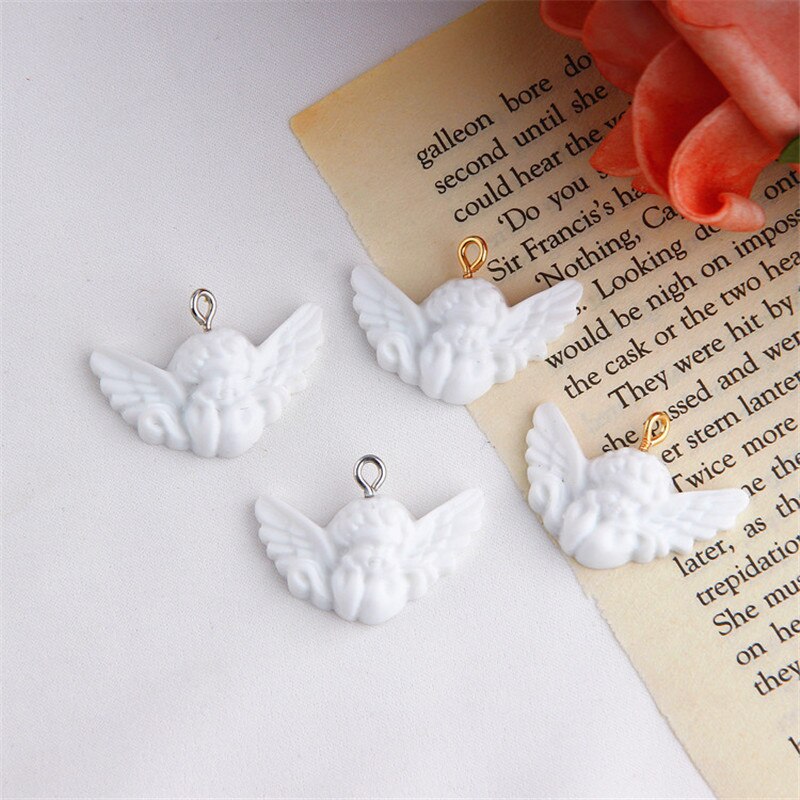 10 pçs mini branco asa anjo resina encantos para descobertas de jóias artesanal colar pingente brincos eardrop chaveiro acessório p97