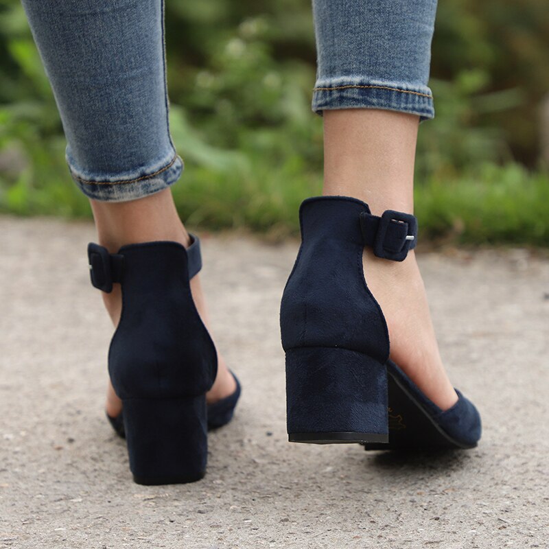 Women Sandals With 3cm Block Heels Summer Shoes Women Casual Ankle Strap Sandalias Mujer Plus Size Summer Sandals Female