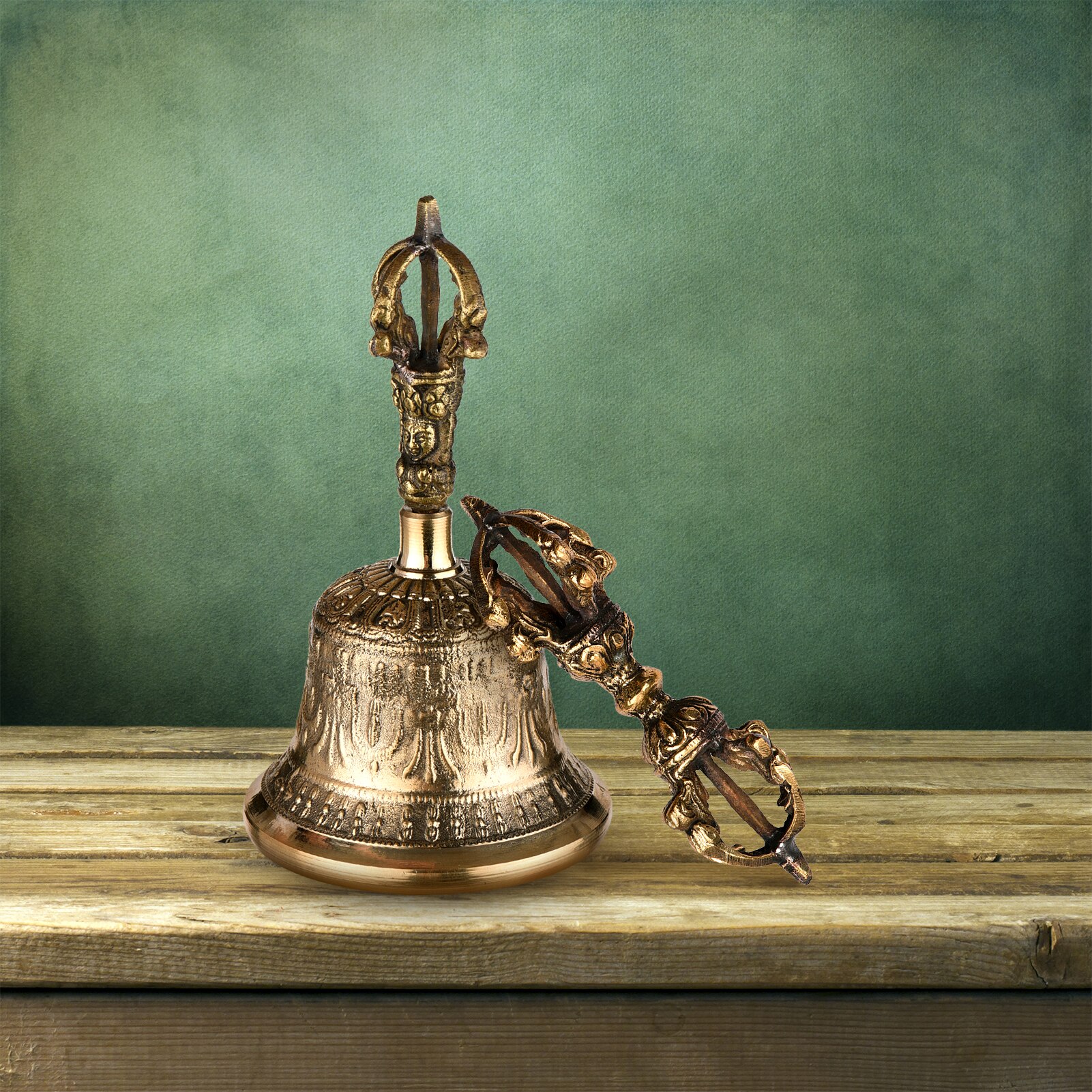 Cloche bouddhiste tibétaine en Bronze, cloche à main avec rembourrage Vajra pour la méditation et la prière