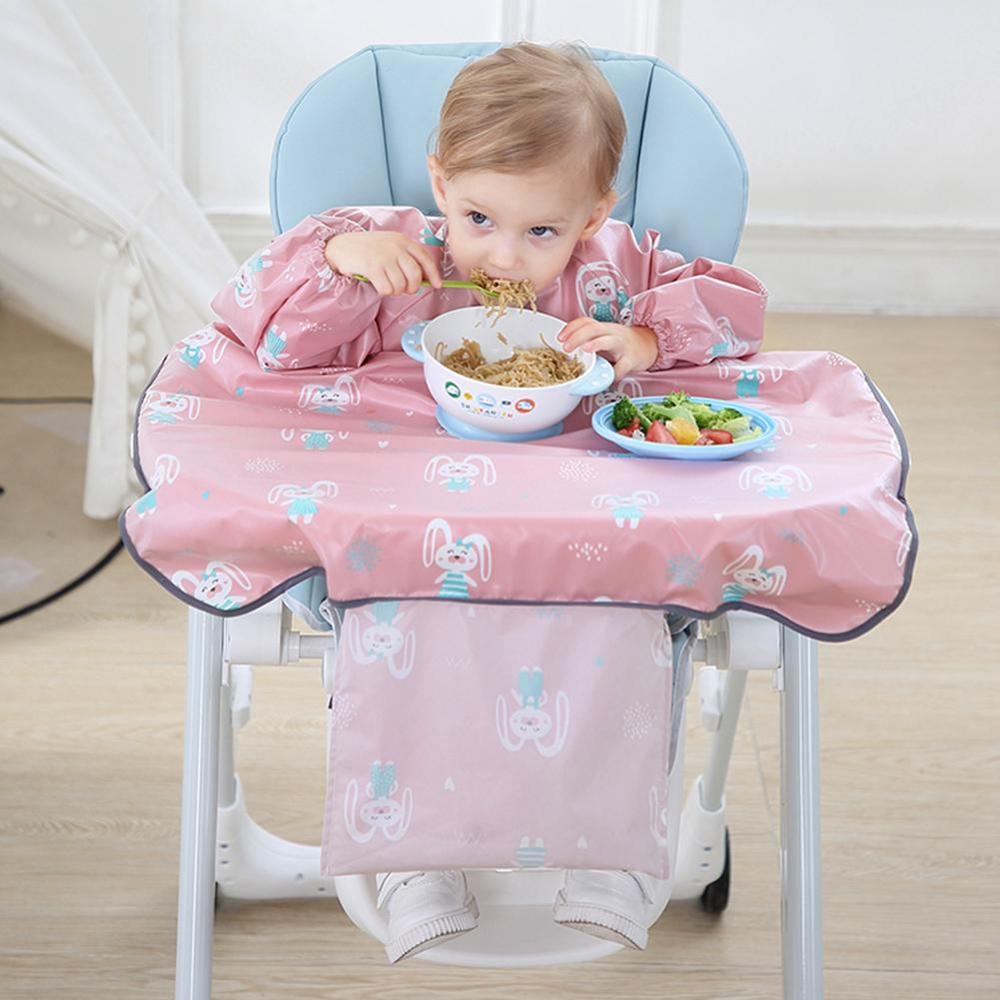 Anti-snavset baby langærmet hagesmæk all-in-on baby hagesmæk overall med bordklud spisebord hynde stol baby kjole fodring