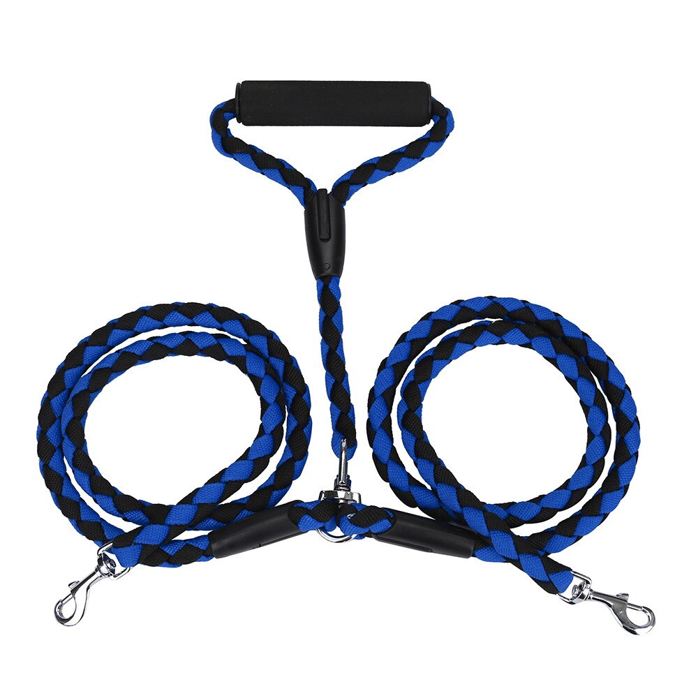Dog Leather Super Double Dog Leash Braided Tangle Dual Nylon Leash Coupler For Training Two Dogs Show Collar