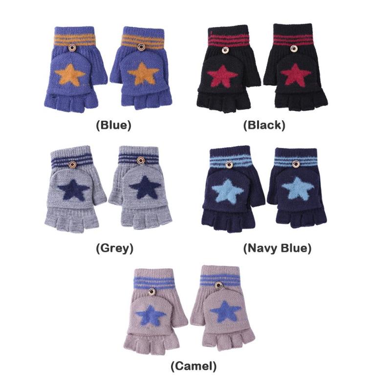 2 pçs inverno flip dedo luvas espessadas luvas de esqui estrelas dos desenhos animados mão muff